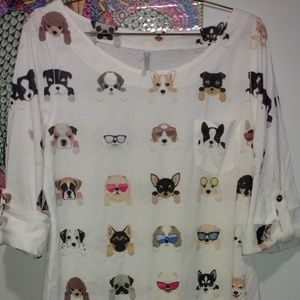 Blouse with different dog breeds all over